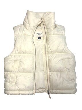 American Eagle Women's XS Puffer Vest Recycled Nylon Ivory Zip-Up Winter